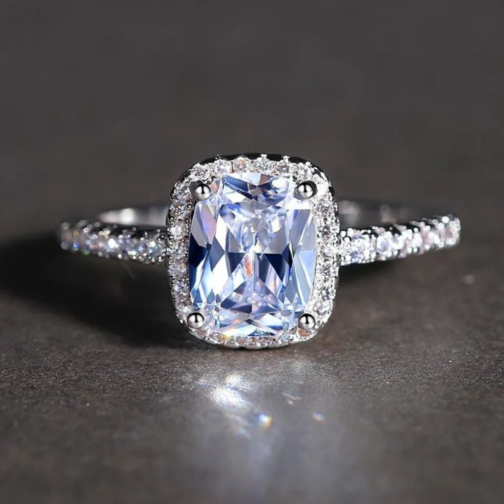 New 925 Sterling Silver Diamond Princess Cut Ring